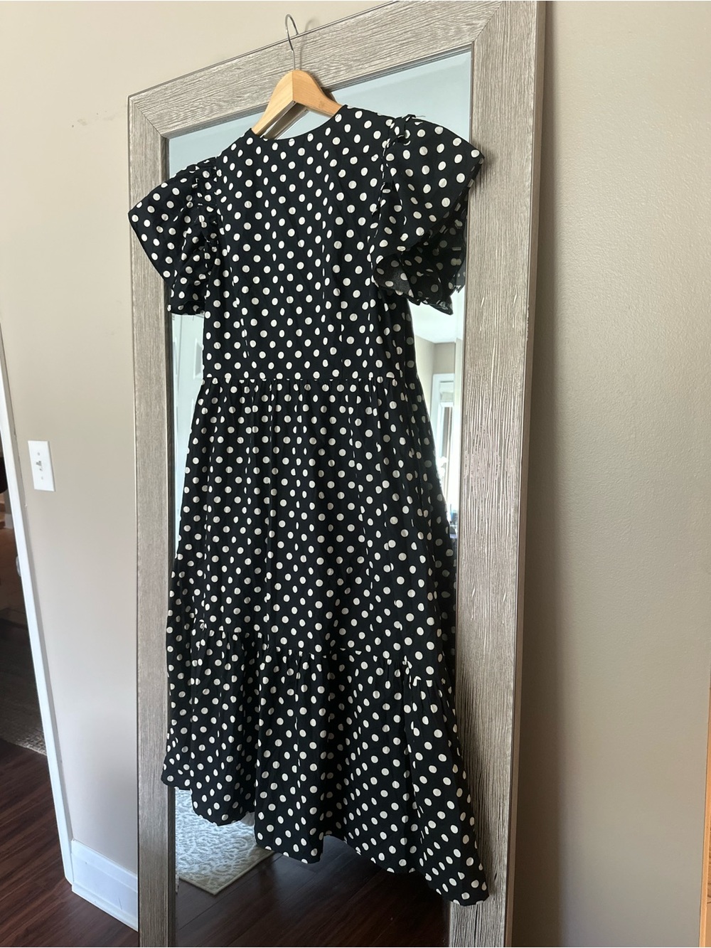 Who What Wear Black And White Polka Dot 100% Cotton Tiered Midi Dress Medium - Picture 4 of 5